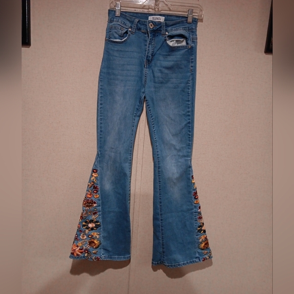 Telepatia Floral Embroidered Denim Flares Widg Leg Size 3/26 - Picture 1 of 5